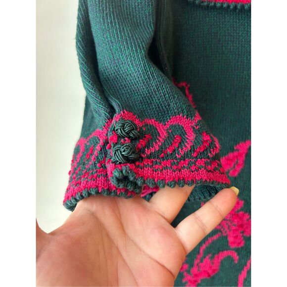 Vintage Women's 80's Cullinane Sweater sz S Embroidery Puff Sleeves Floral Green - Picture 6 of 7